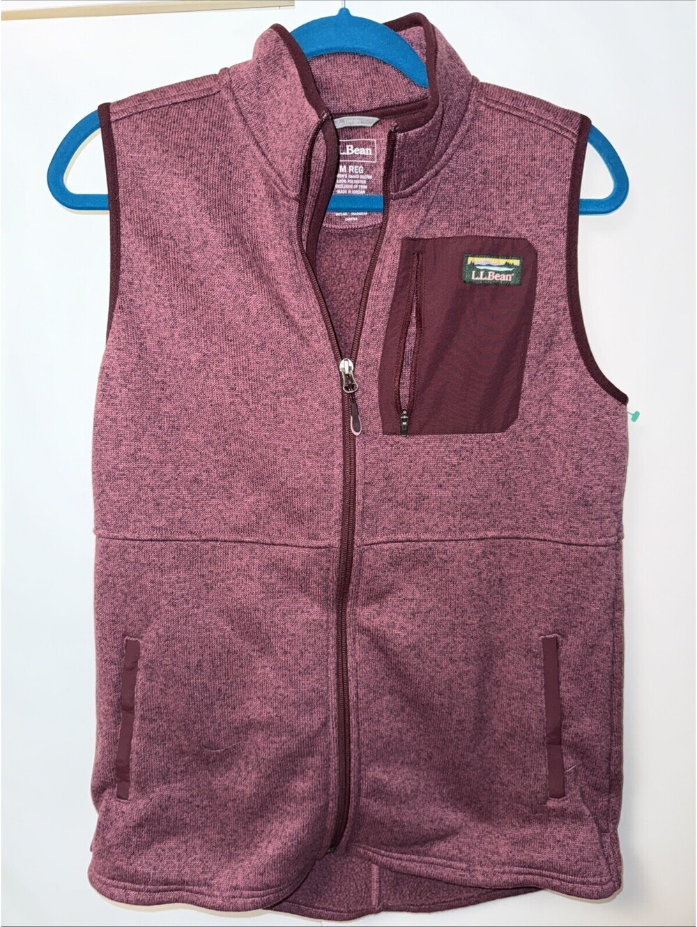 L.L. Bean womens Sweater Fleece full zip Vest sz Medium maroon fall layer Hike
